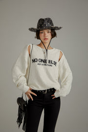 Logo Shoulder Split Loose Knit Sweater