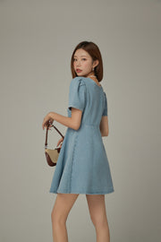 Puff Sleeve Denim Mini Dress