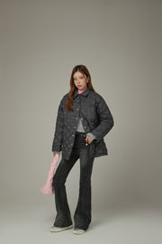 Lettering Quilted Padded Button Jacket