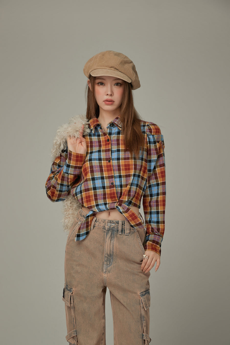 CHUU Check Front Tie Shirt