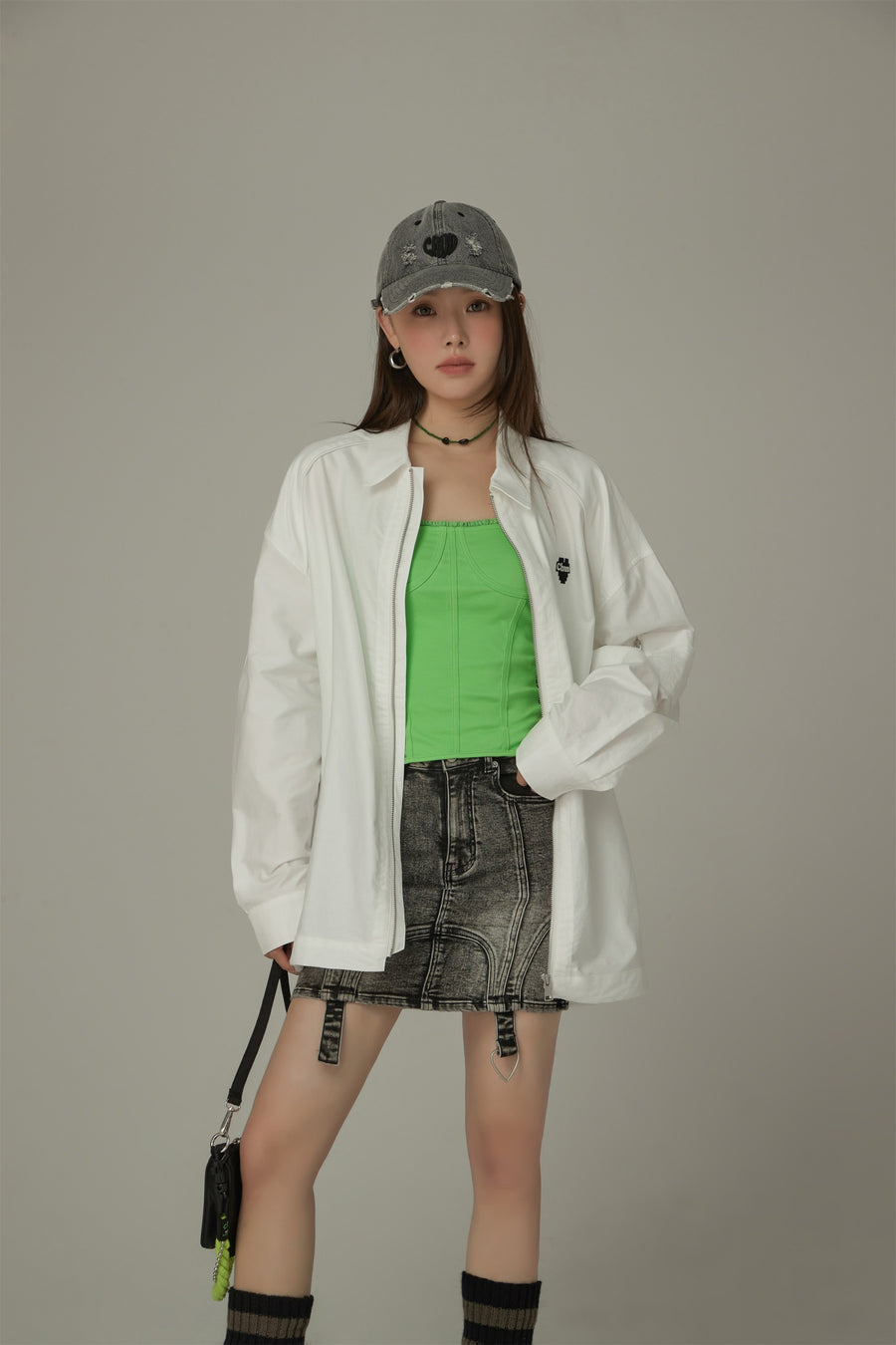 CHUU Size Doesnt Matter Drawstring Color Shirt Zip-Up