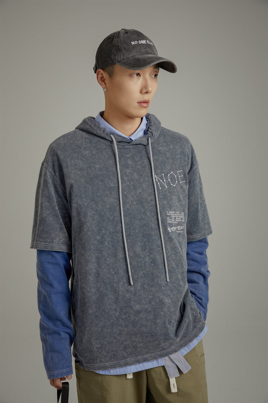 CHUU Print Logo Short Sleeve String Hoodie