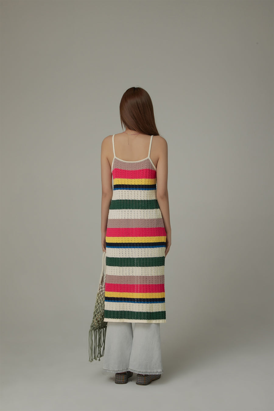 CHUU Striped Bustier Button Sleeveless Knit Dress