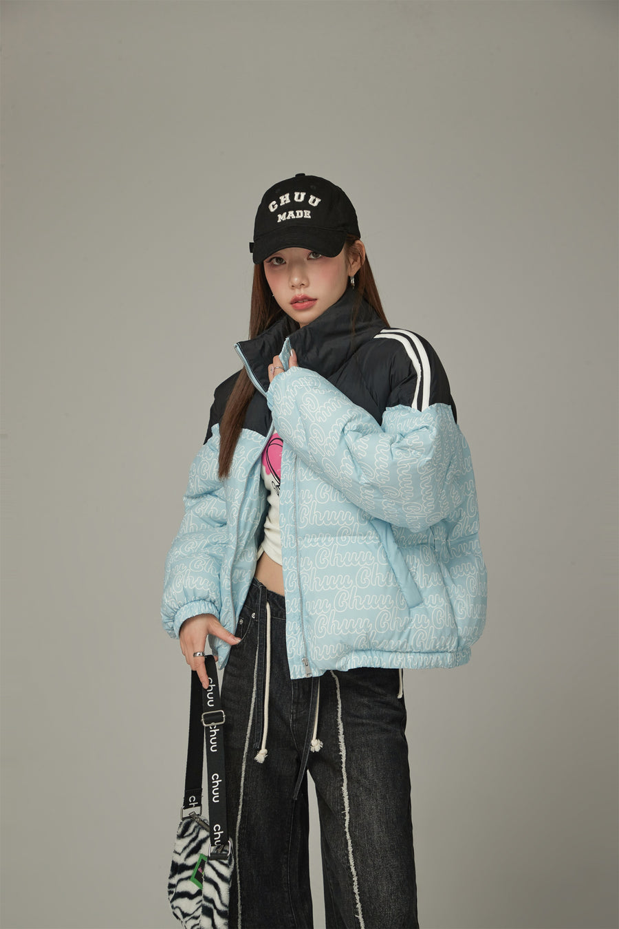 CHUU Color Combination Lettering Padded Jacket