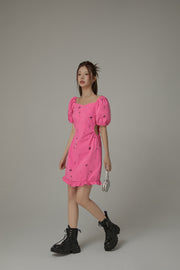 Chuu Symbols Ruffled Side Cutout Puff Short Sleeve Mini Dress