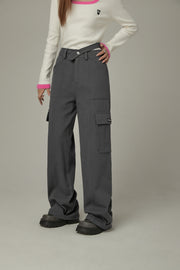 Pocket Side Slit Straight Pants