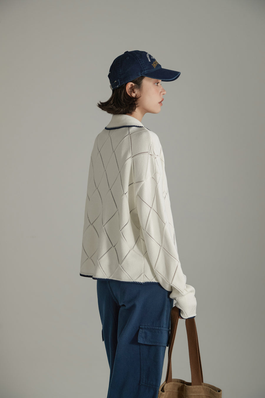 CHUU Argyle Zip-Up Cardigan