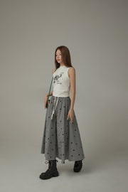 String Heart Check Long Skirt