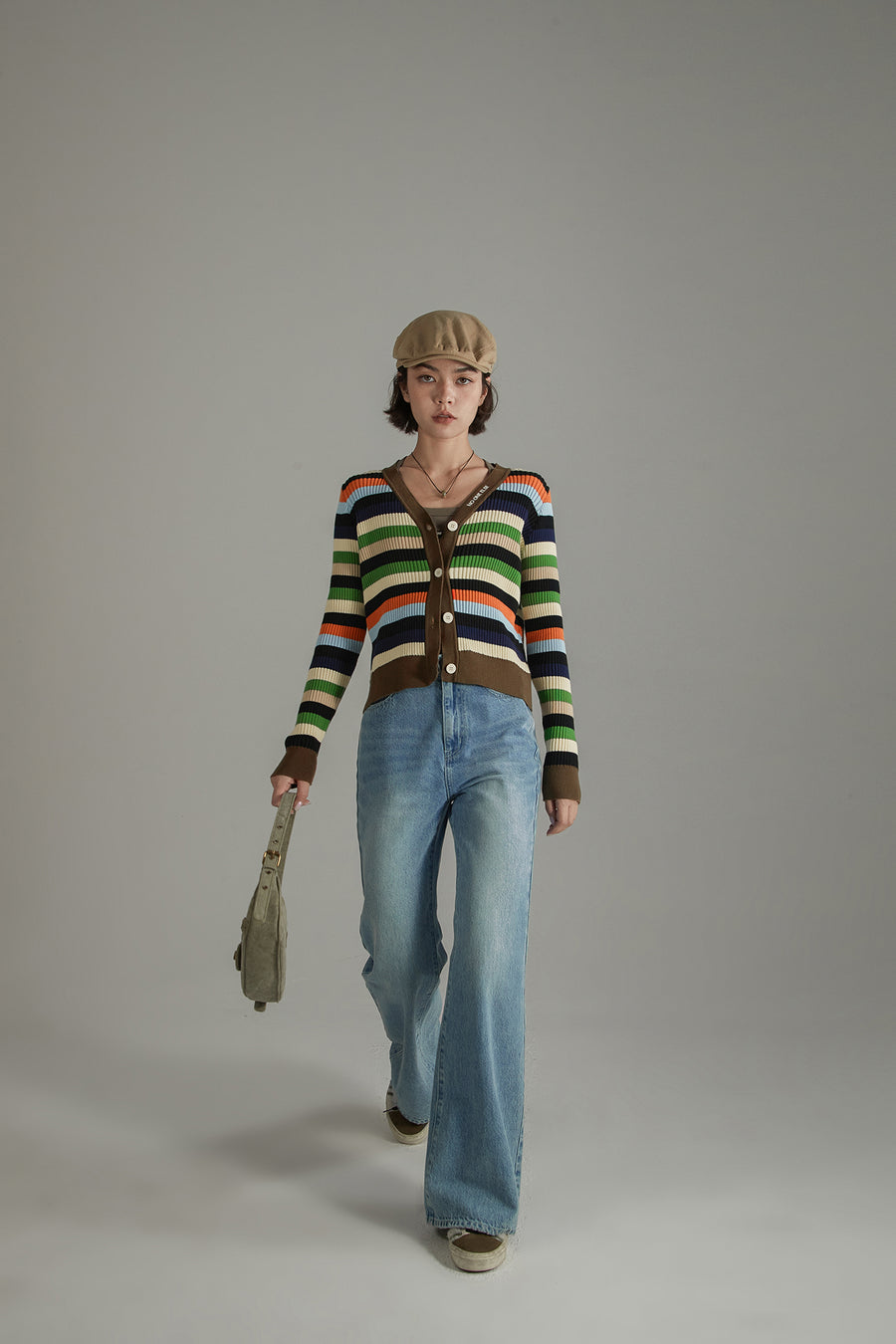 CHUU Striped Knit Cardigan