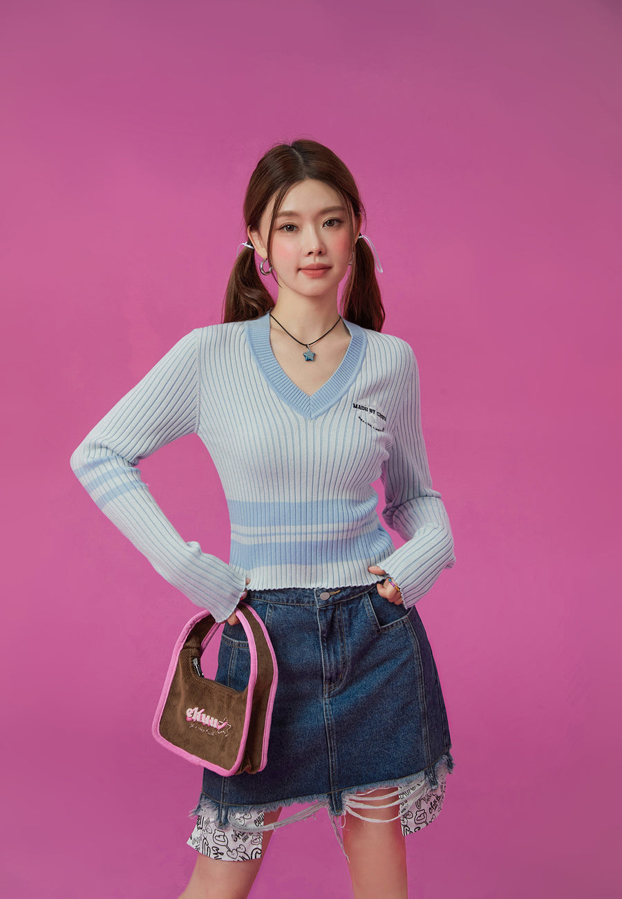 CHUU V-Neck Ribbed Knit Sweater