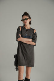 Vintage Open Shoulders Mini Loose Fit T-Shirt Dress