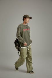 Solid Color Drawstring Casual Cargo Pants