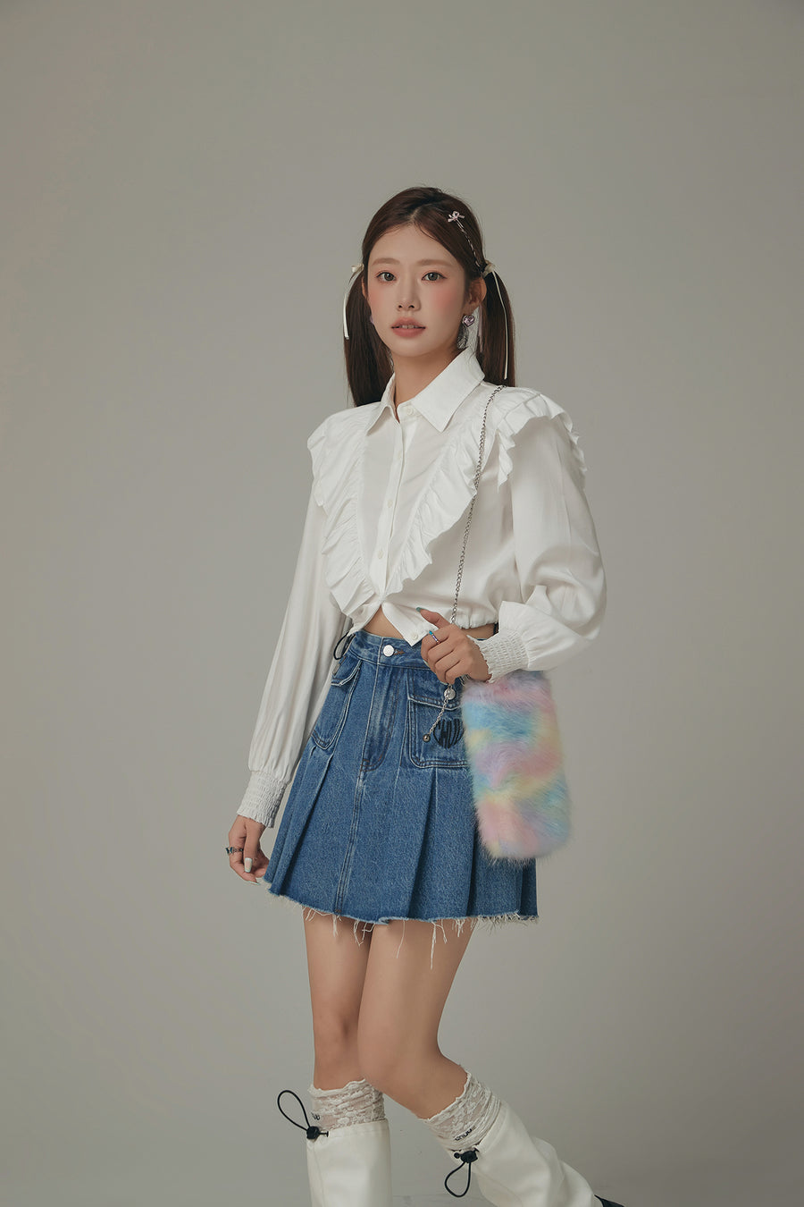 CHUU Ruffle Cropped Drawstring Shirt