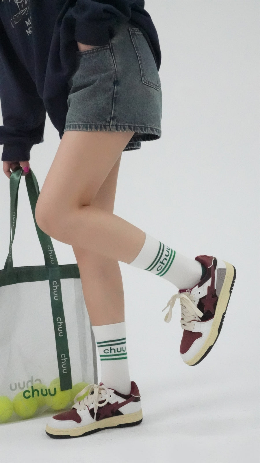 CHUU Logo Contrast Daily High Socks