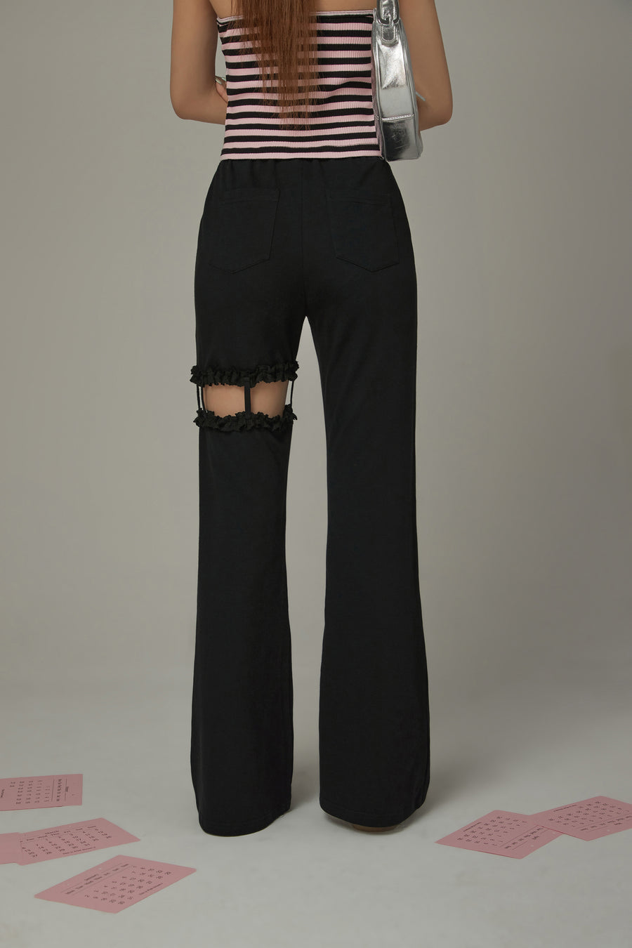 CHUU Elastic Waist Drawstring Hollow Cutout Pants