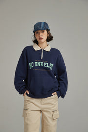 Half Zip-Up Logo Varsity Sweatshirt