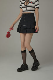 High Waisted Button Pleated Mini Skirt