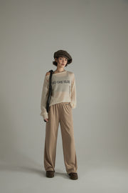 Elastic Waist Stitched Wide Casual Pants