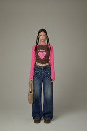 Heart Pocket Lace Denim Jeans