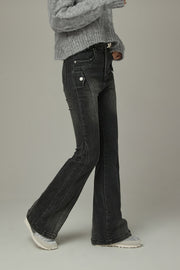 Washed Lined Stitched Semi Bootcut Denim Jeans