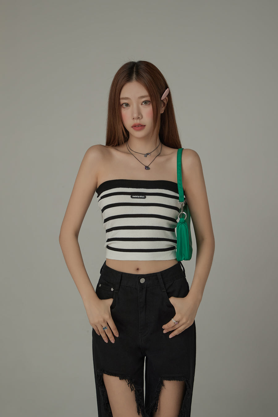 CHUU Striped Tube Crop Top