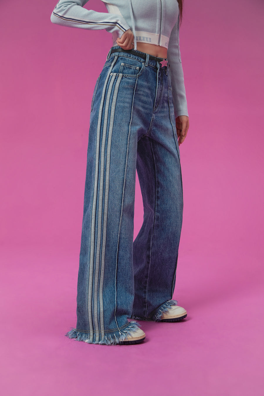 CHUU Lined Frayed Hem Denim Jeans