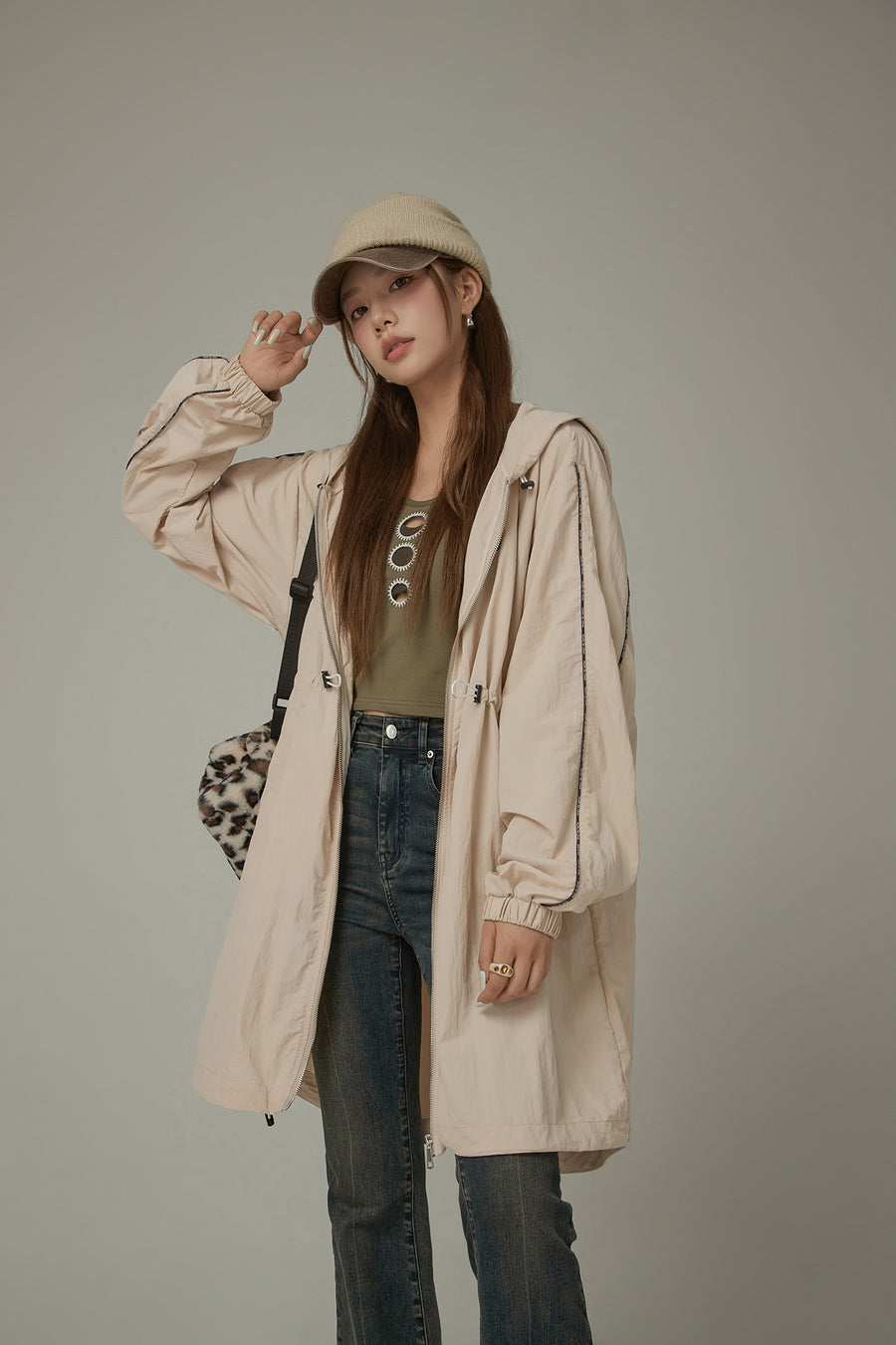 CHUU Basic Cinched String Hooded Jacket