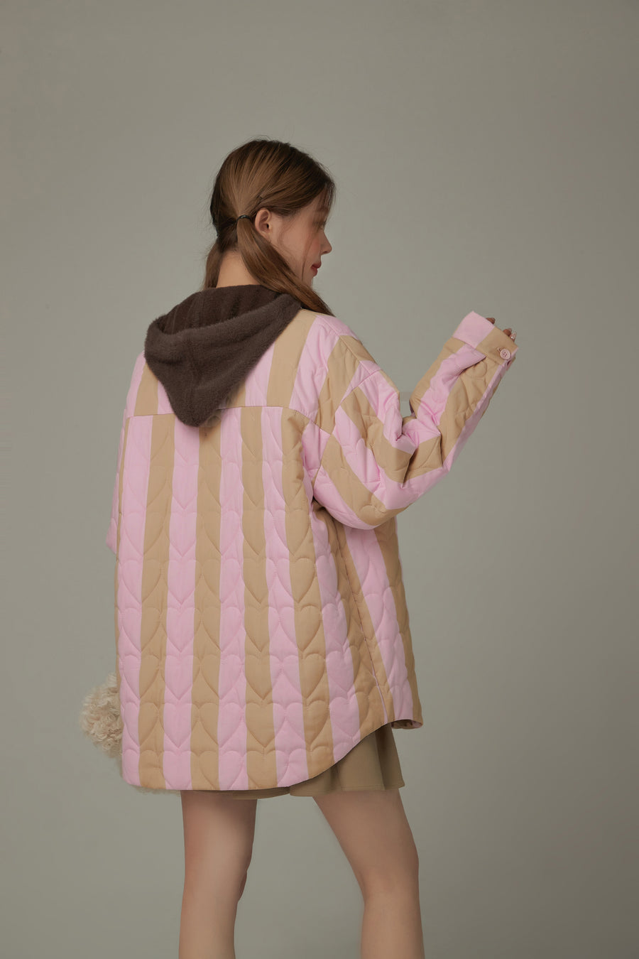 CHUU Striped Heart Quilted Jacket