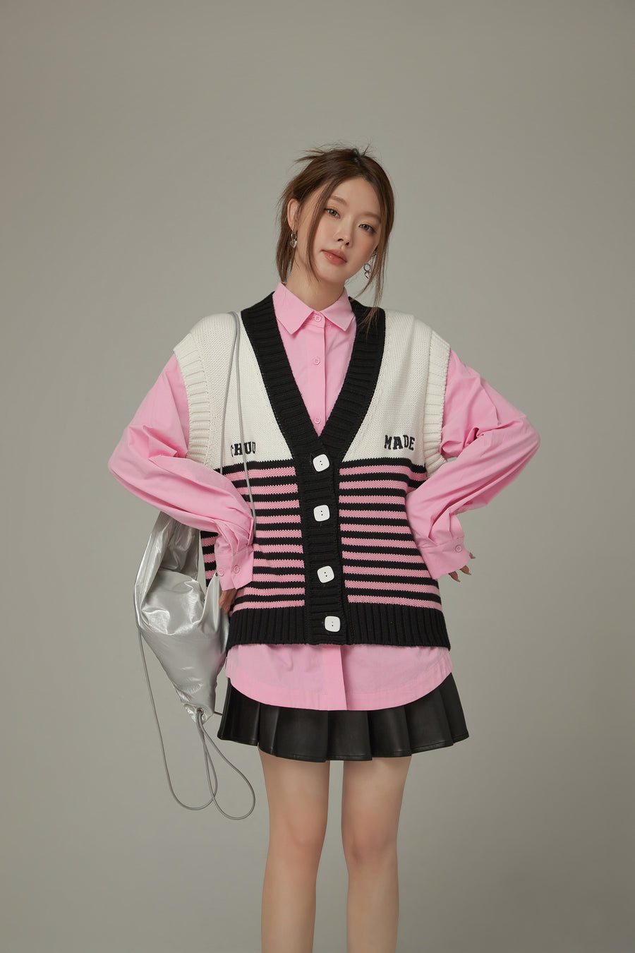 CHUU Multi Color Stripe Sleeveless Knit Vest