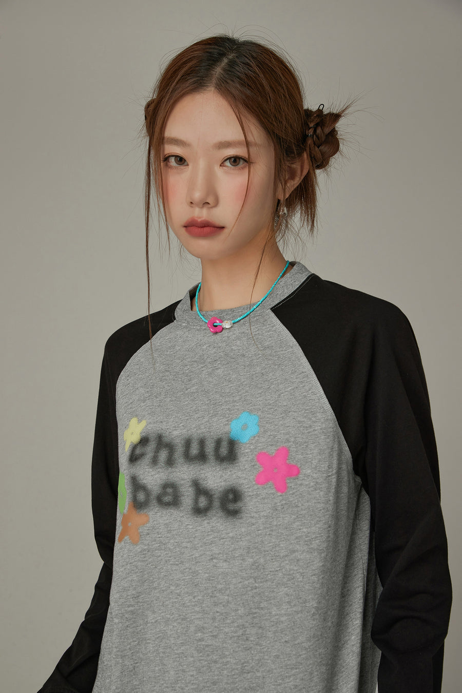 CHUU Logo Flowers Raglan Color T-Shirt