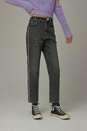 Frayed Line Straight Denim Jeans