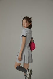 Polo Neck Pleated Short Sleeve Dress