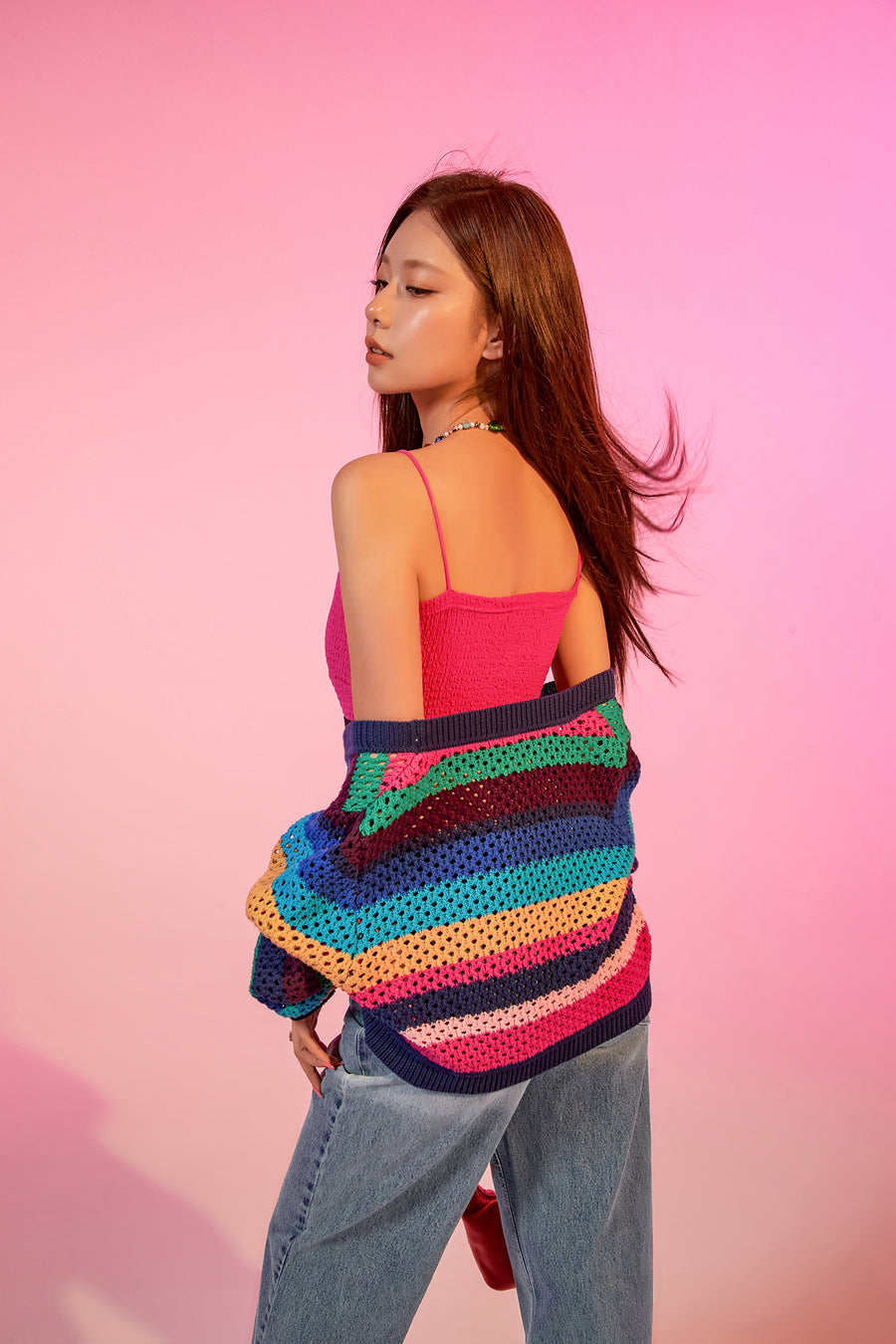 CHUU Rainbow Striped Ribbon Tie Bolero Cardigan