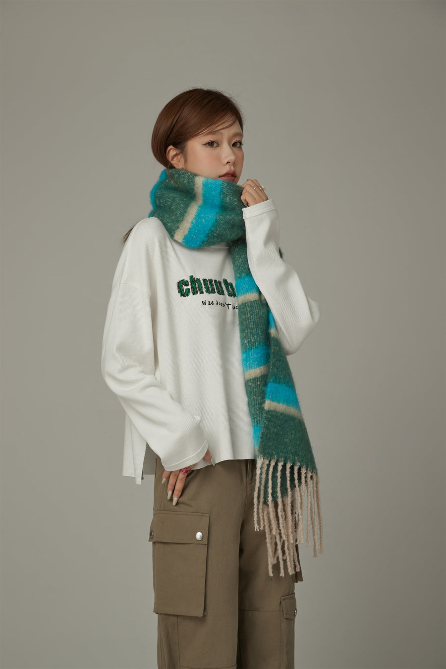 CHUU Striped Fringe Muffler