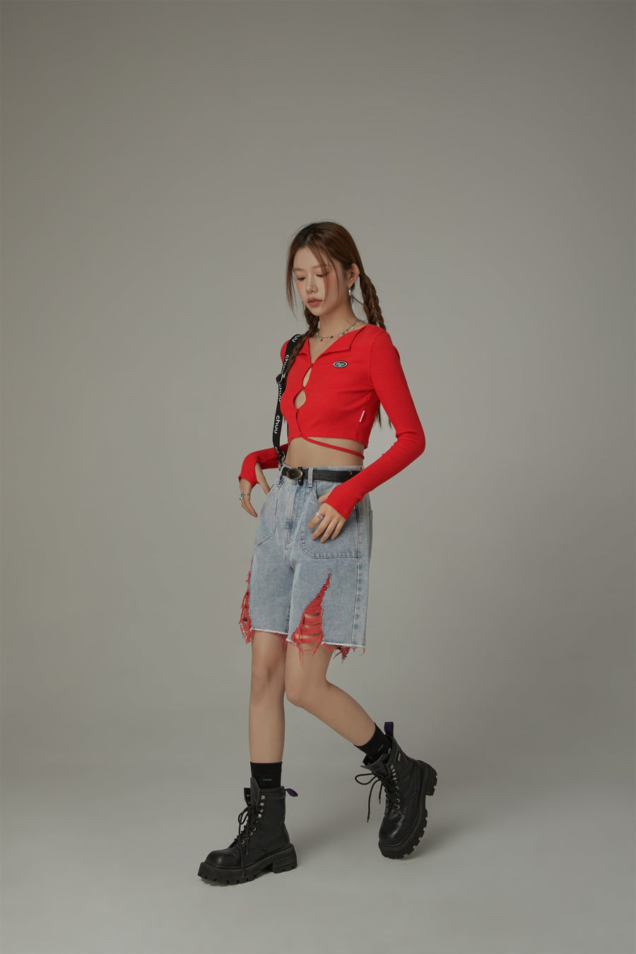 CHUU Color Distressed Rips Loosefit Denim Shorts