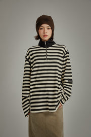 High Neck Half Zip Stripe Sweater