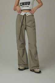 Color Matching Folded Waist Collar String Pants