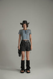 Contrast Striped Slim Cropped T-Shirt