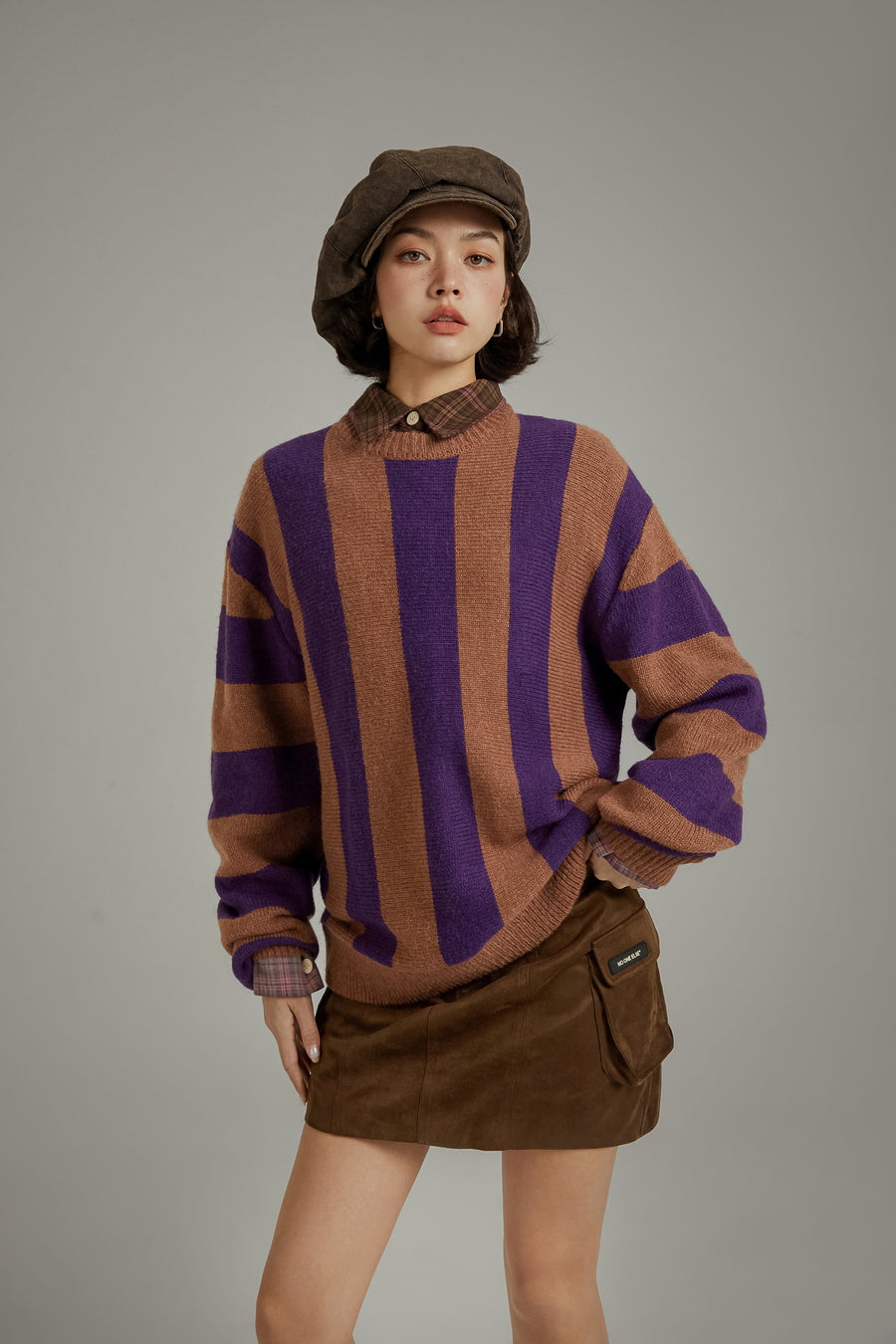 CHUU Vintage Color Scheme Stripe Knit Sweater