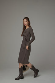 Shirring String Knit Long Dress