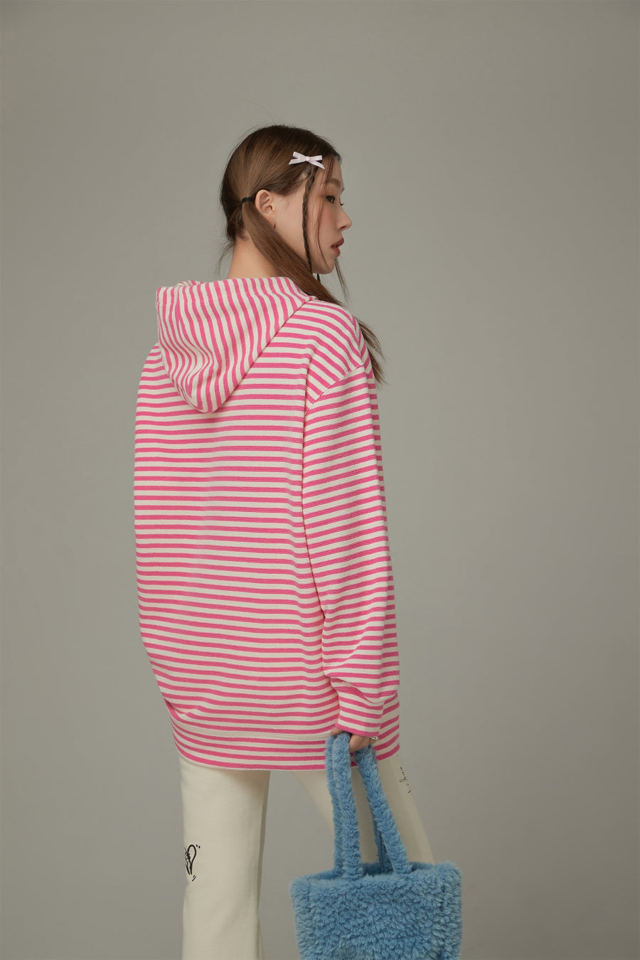 CHUU Logo Striped Loose Hoodie