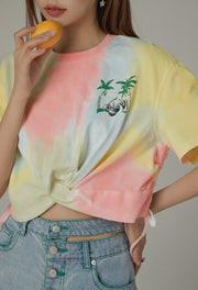 Tie-Dye Printed Short Sleeve Round Neck T-Shirt