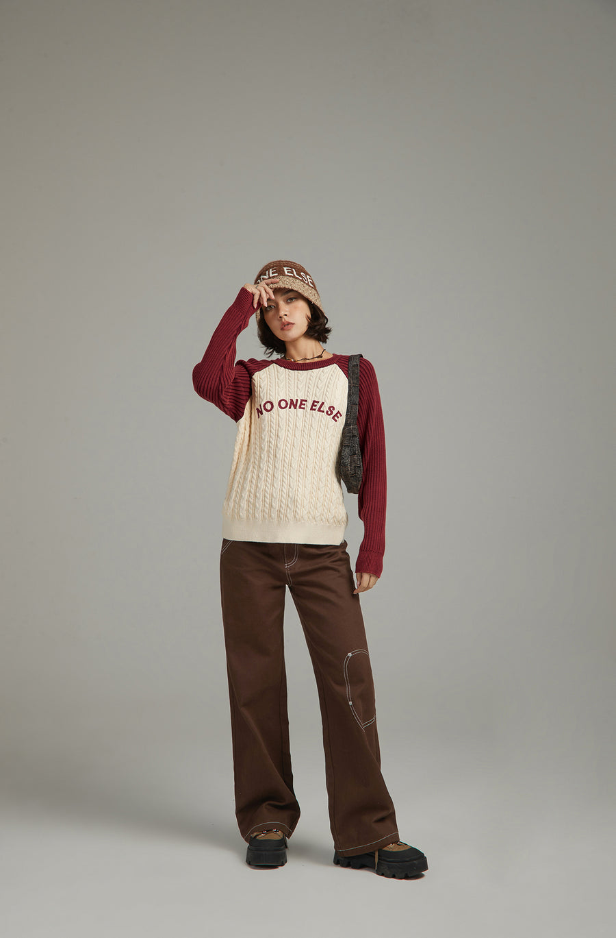 CHUU Logo Raglan Color Combination Knit Sweater