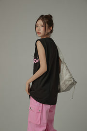 Over The Rainbow Printed Boxy Sleeveless Mid Length T-Shirt