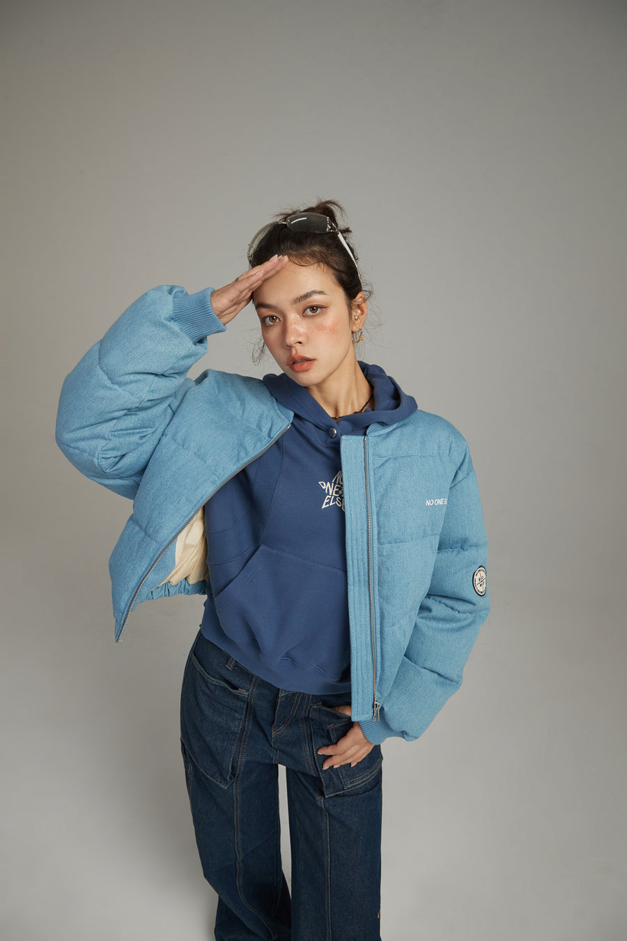 CHUU Duck Down Denim Padded Jacket