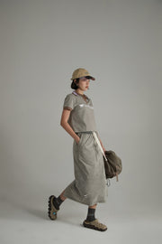 Open Collar Color Logo Sporty T-Shirt