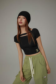 Halter Neck Banding Basic Short Sleeve Knit Crop Top