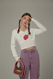 Strawberry Crop Knit Top