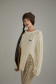 Side Front Slit Long Knit Sweater