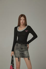 Unbalanced Round Neck Long Sleeves Top